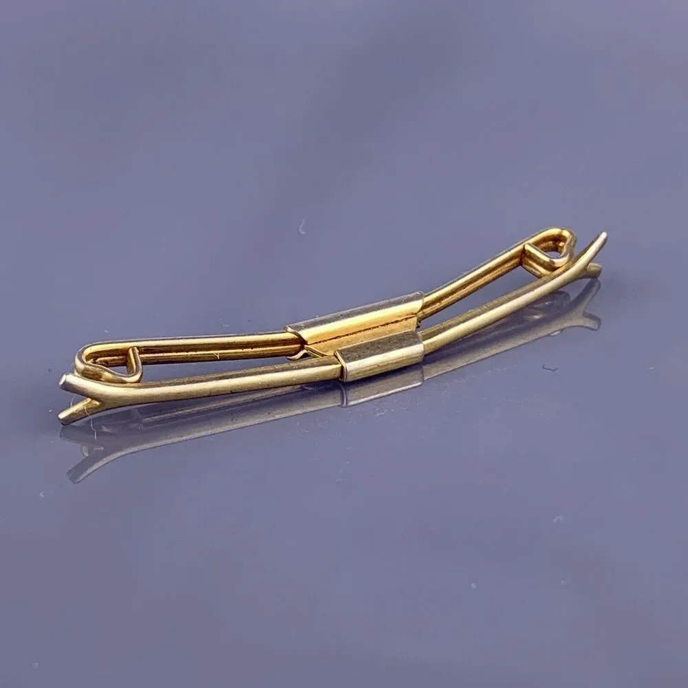 Y Wishbone Ends Gold Plated Tie Collar Bar Formal Simple Swank 2” Vintage